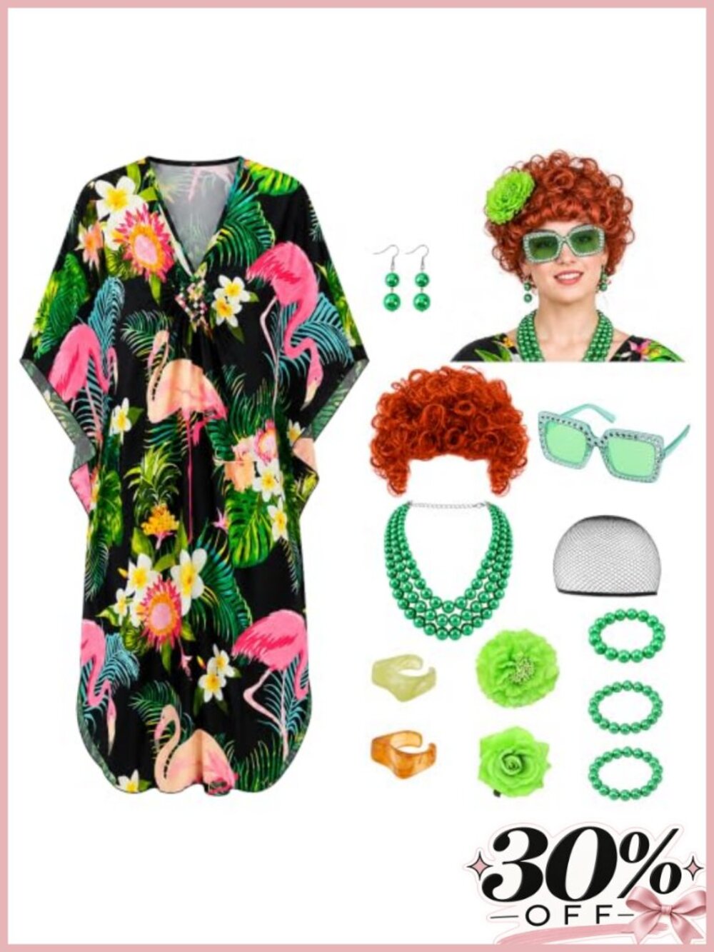 Women Landlady Halloween Costume Set with Caftan Dress Wig Accessories